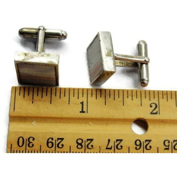 Cuff Links Square White Copper Flake Cufflink Vintage Sterling Silver 925 Patina - Picture 7 of 12